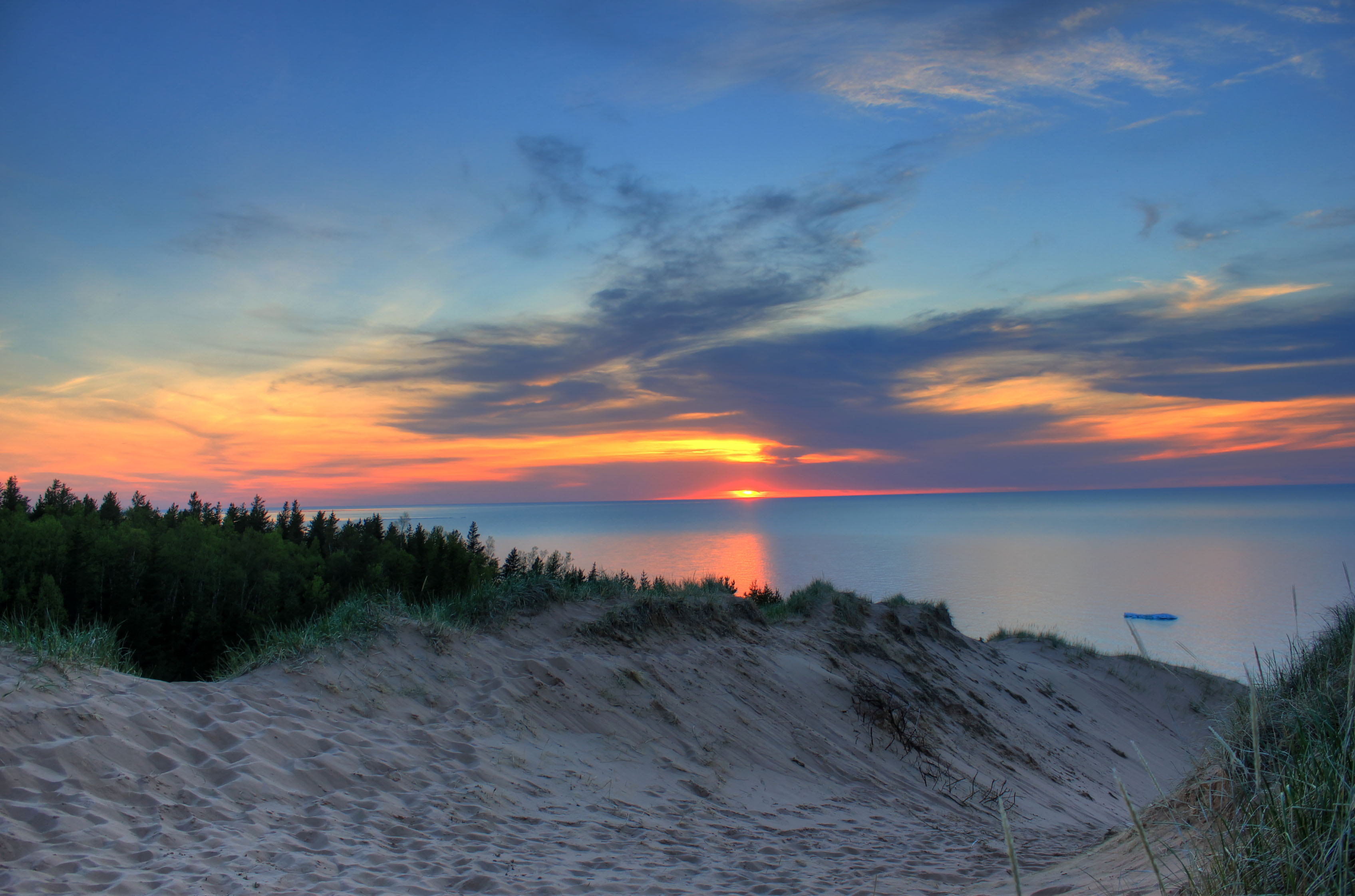 Lake Michigan sunset over the dunes